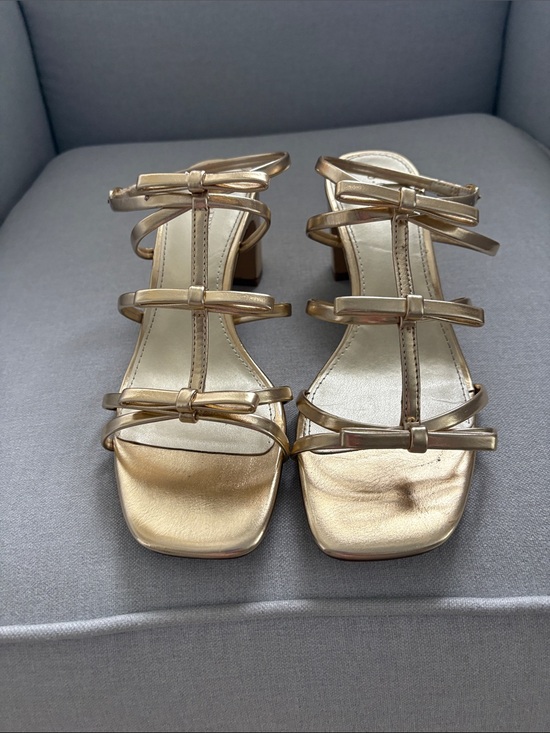 J. Crew Factory Shoes - Jcrew Gold Strappy Block Heel Sandals - Elegant Women’s Dress Shoes